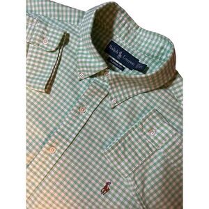 Ralph Lauren Long Sleeve Gingham Check Shirt With Logo Size XL
